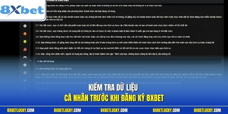 Kiểm tra dữ liệu cá nhân trước khi đăng ký 8XBET